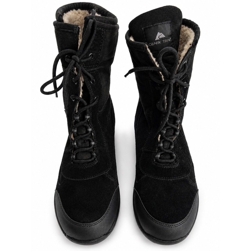 Ozark Trail Baxter Black Winter Boots Mens 10 Faux Shearling Lined Lace Up Suede